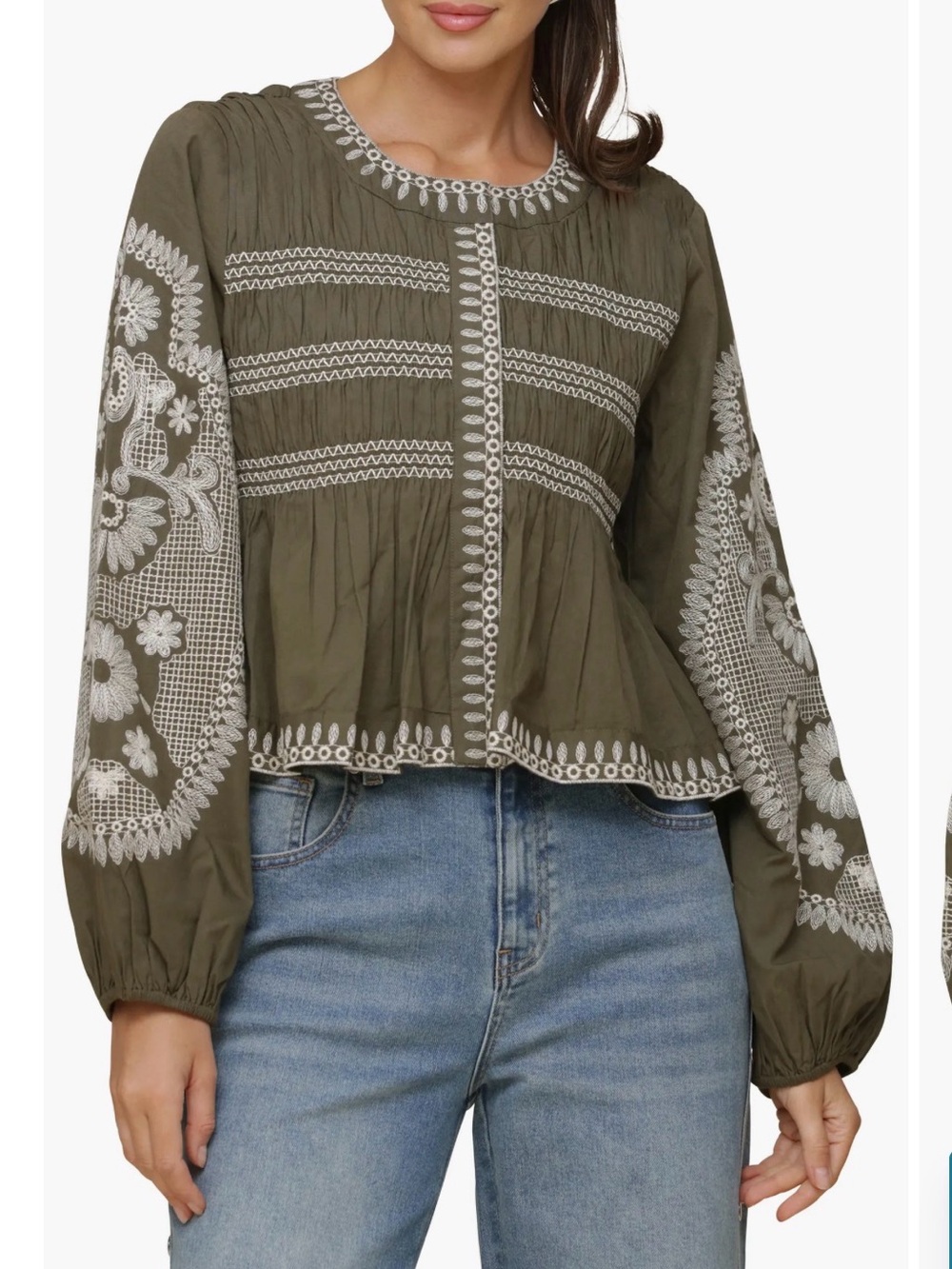 Avec Les Filles Embroidered Peplum Shirt Jacket NWT